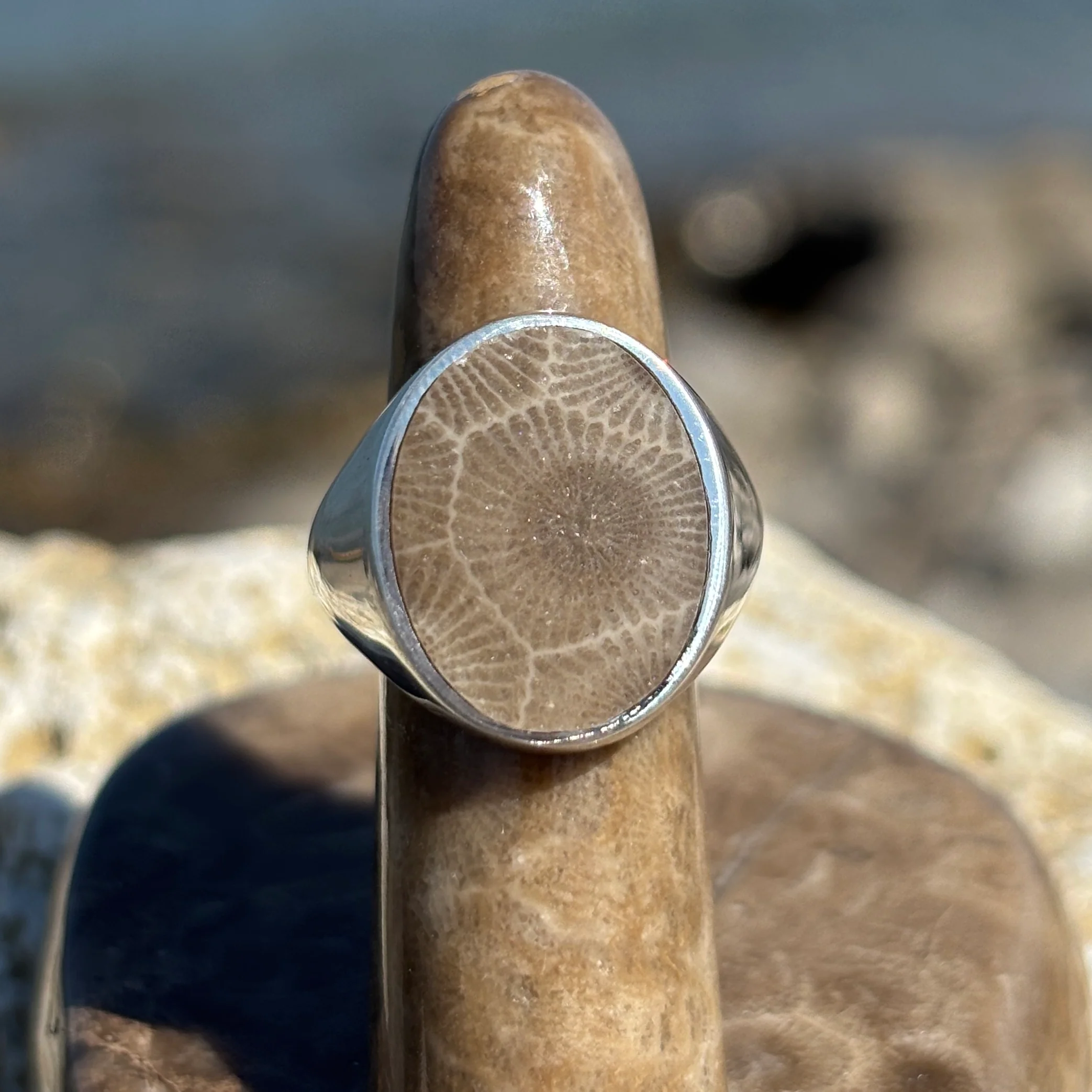 Men's Petoskey Stone Sterling Silver Rings - Image 3