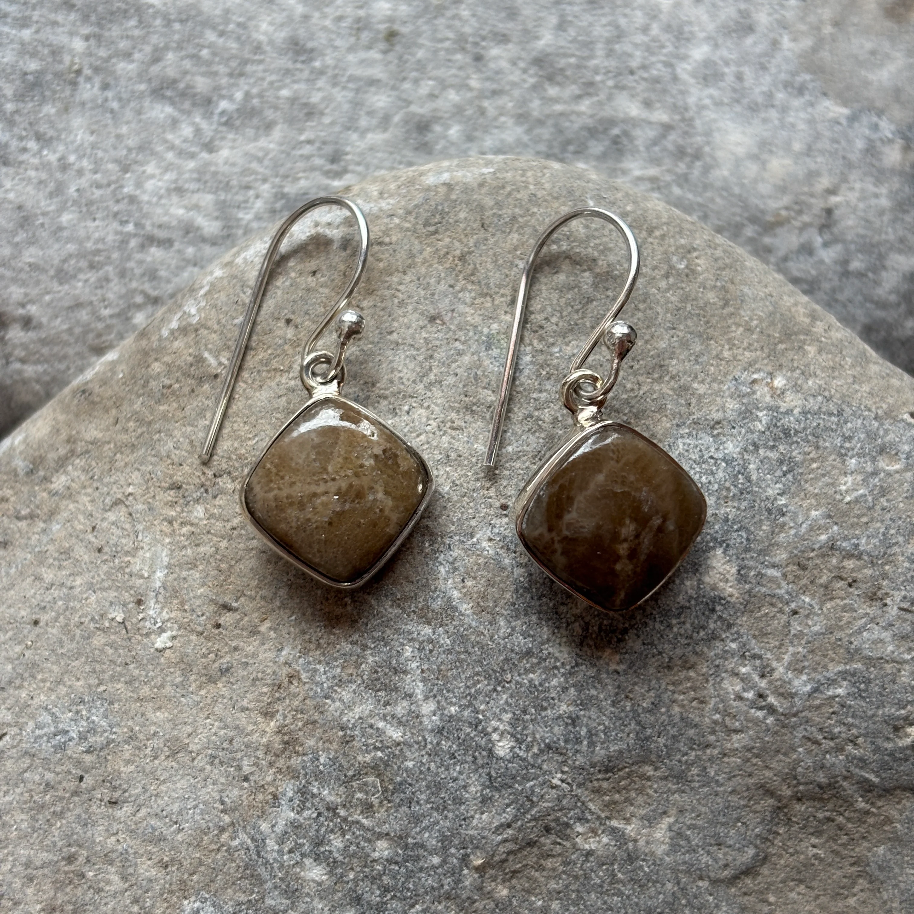 Petoskey Stone Dangle Earrings with Sterling Silver - Image 5