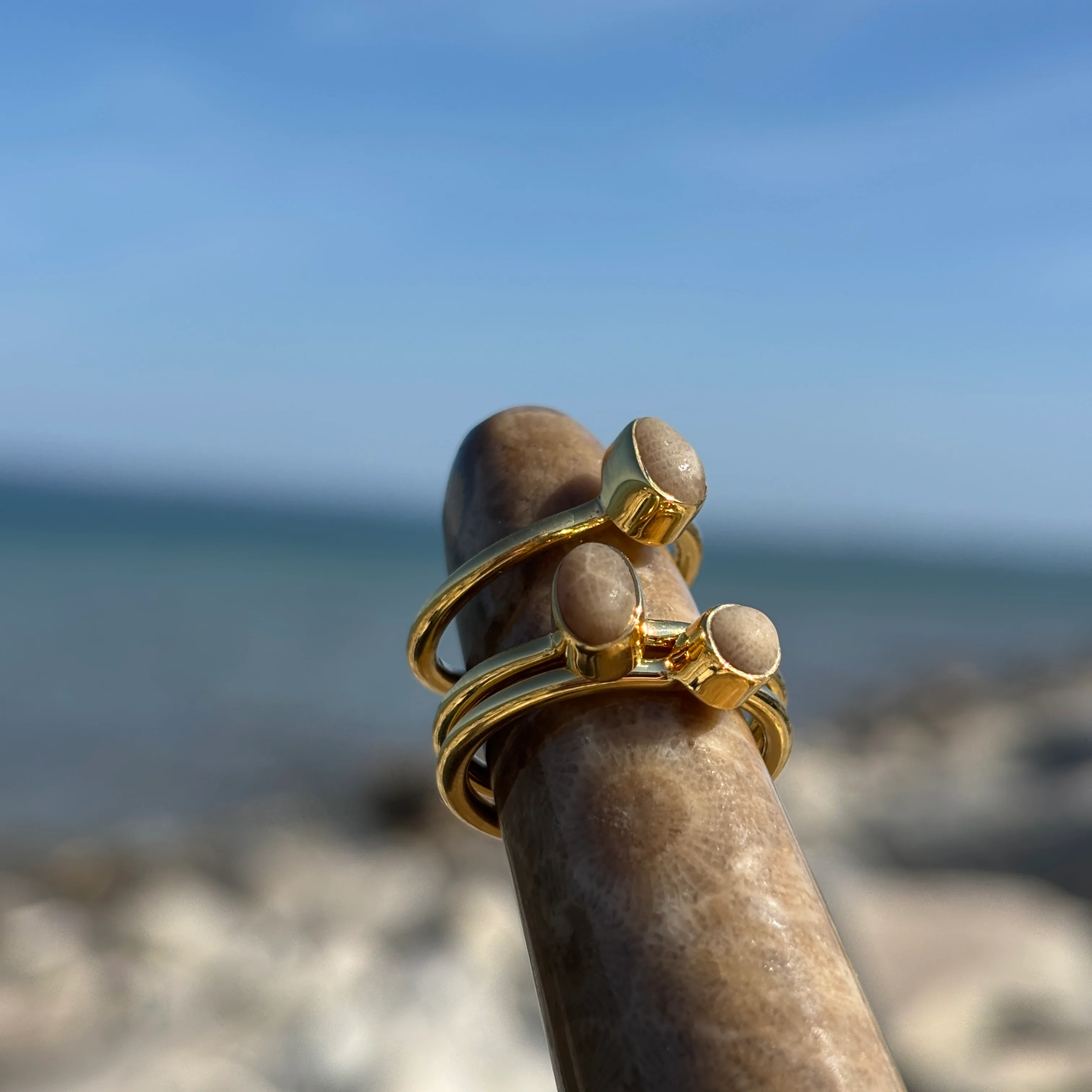 Stackable Petoskey Stone and Gold Vermeil Ring - Image 3