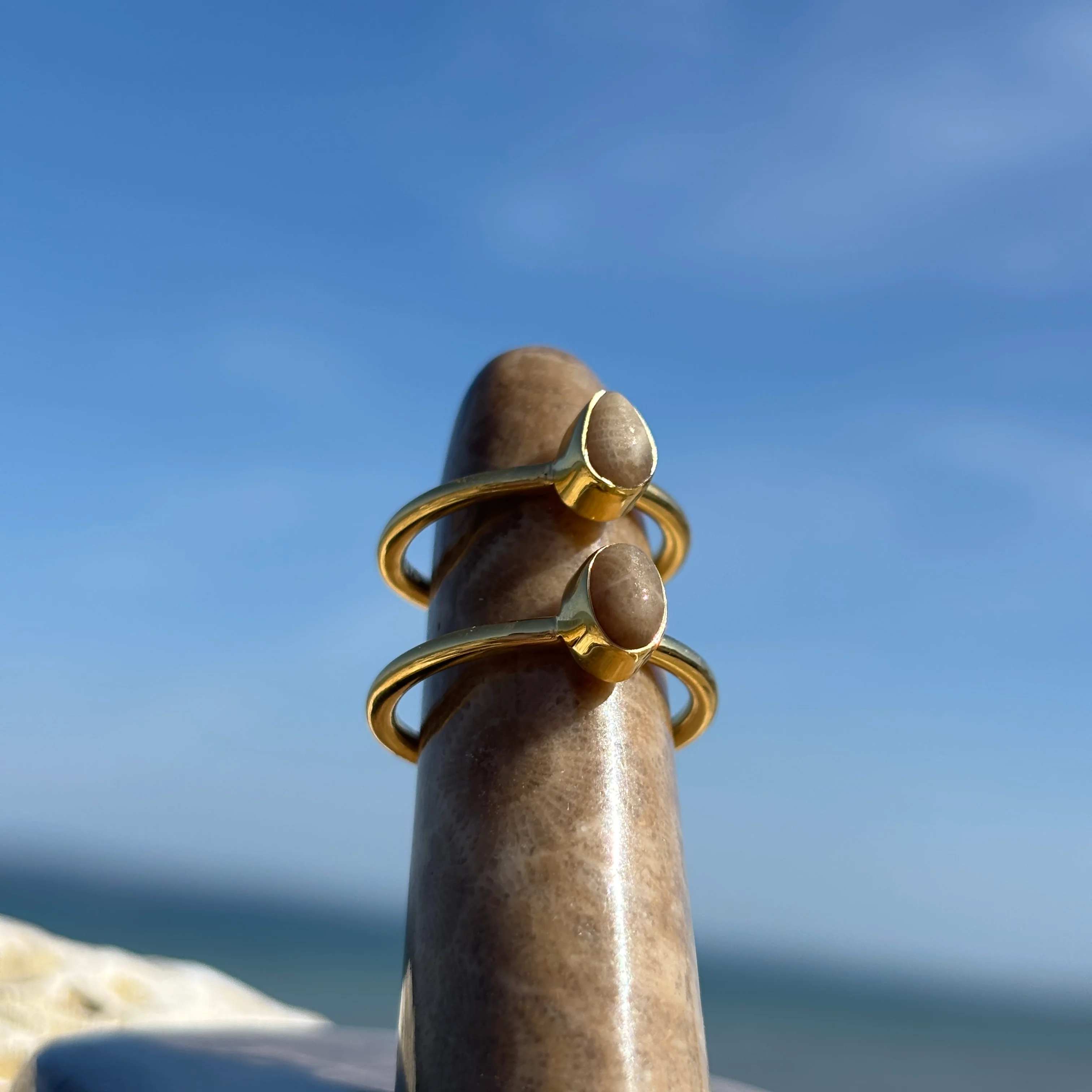 Stackable Petoskey Stone and Gold Vermeil Ring - Image 4