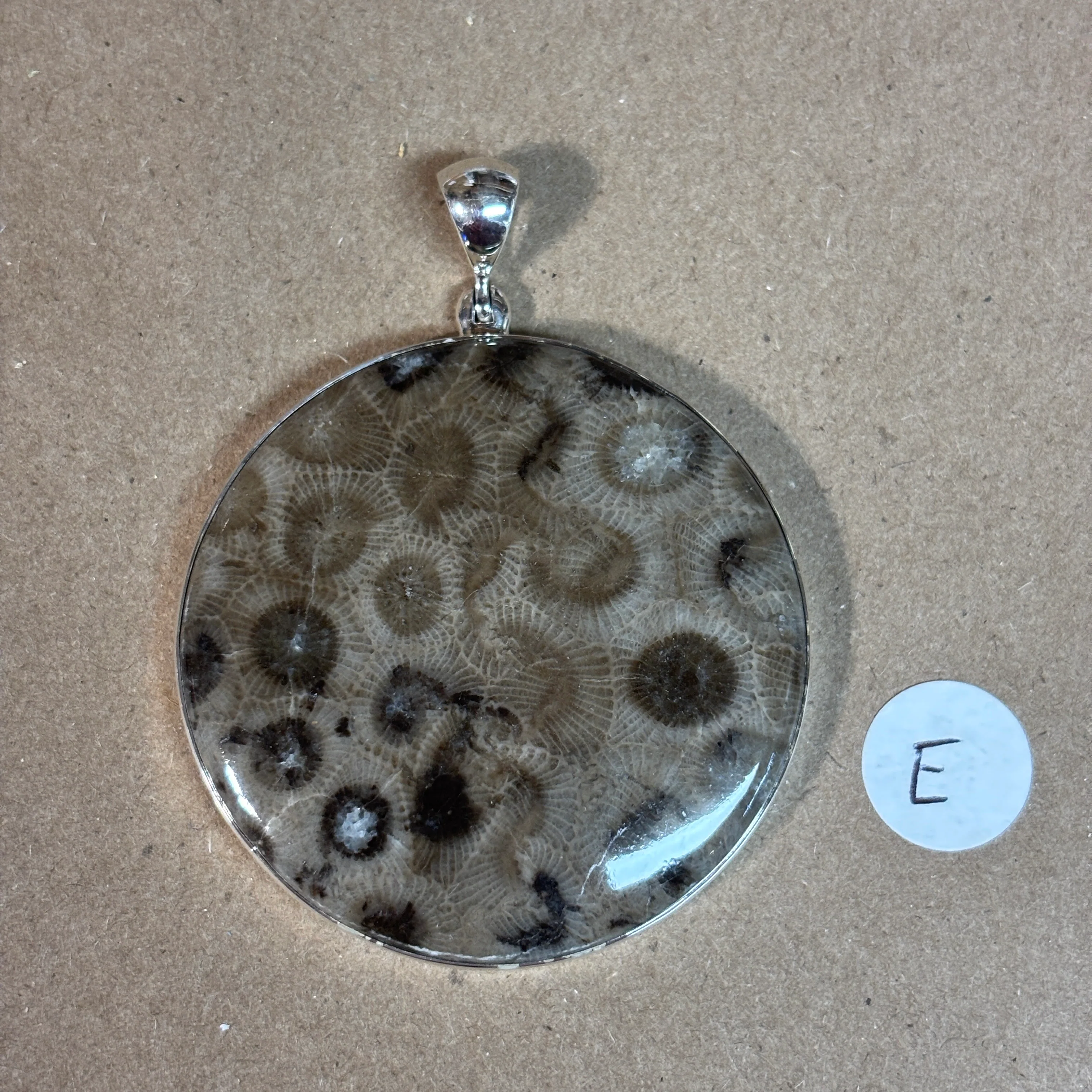 Petoskey Stone Necklace Pendant Encased in Sterling Silver Circle Shape - Image 5