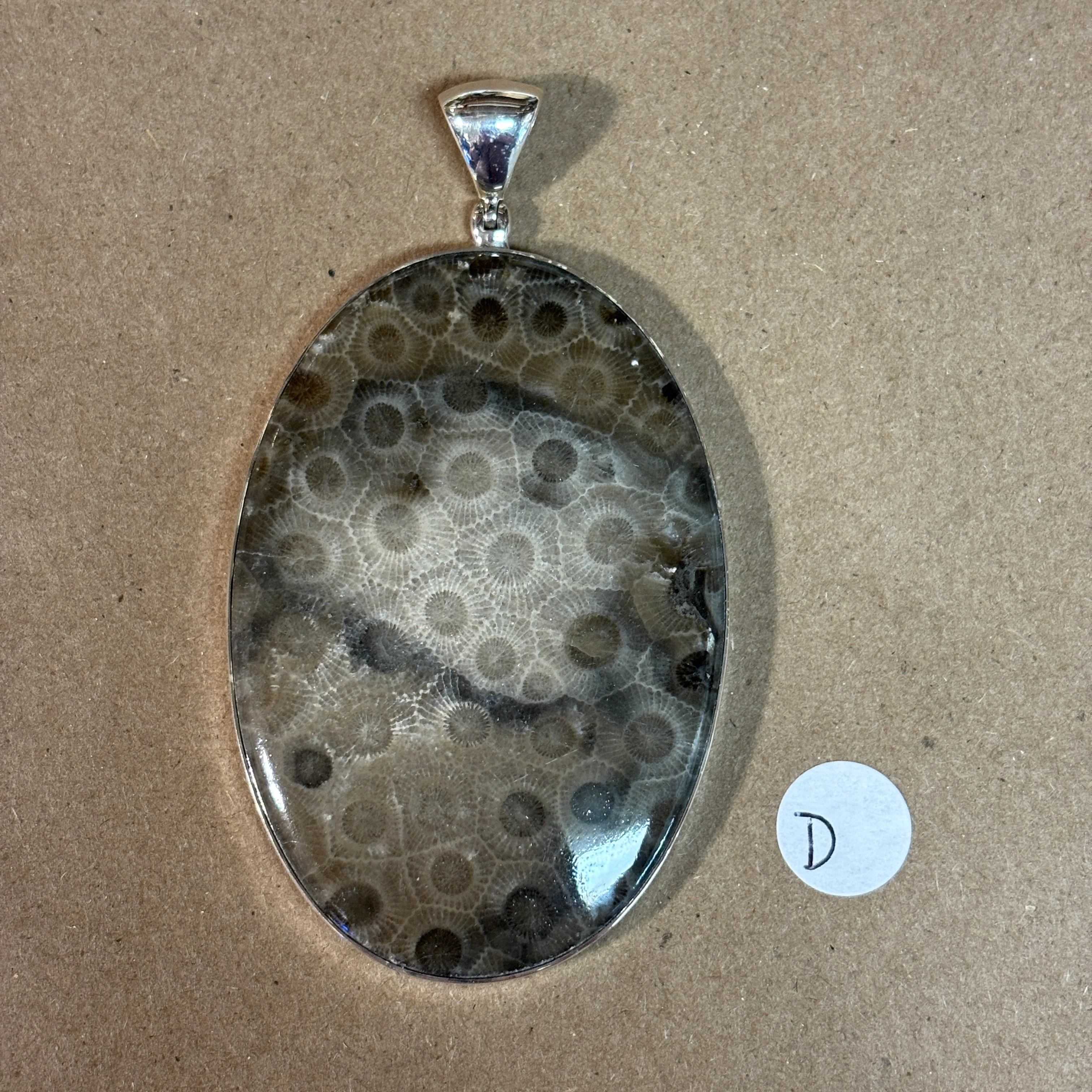 Petoskey Stone Necklace Pendant Encased in Sterling Silver Oval Shape - Image 4