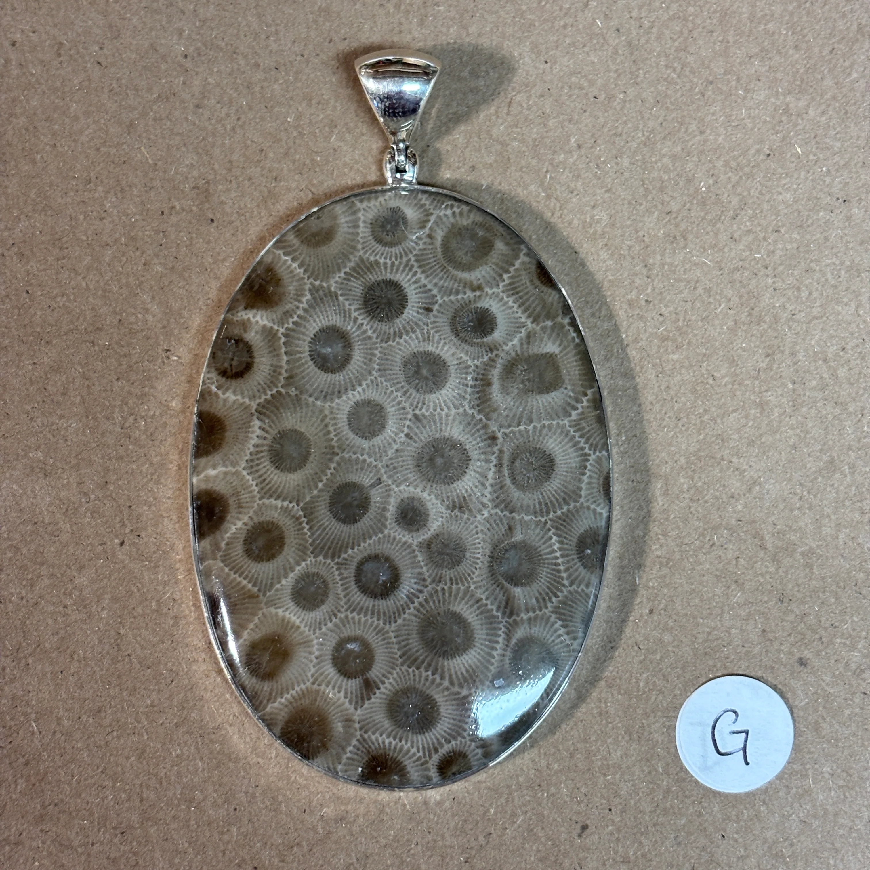 Petoskey Stone Necklace Pendant Encased in Sterling Silver Oval Shape - Image 5