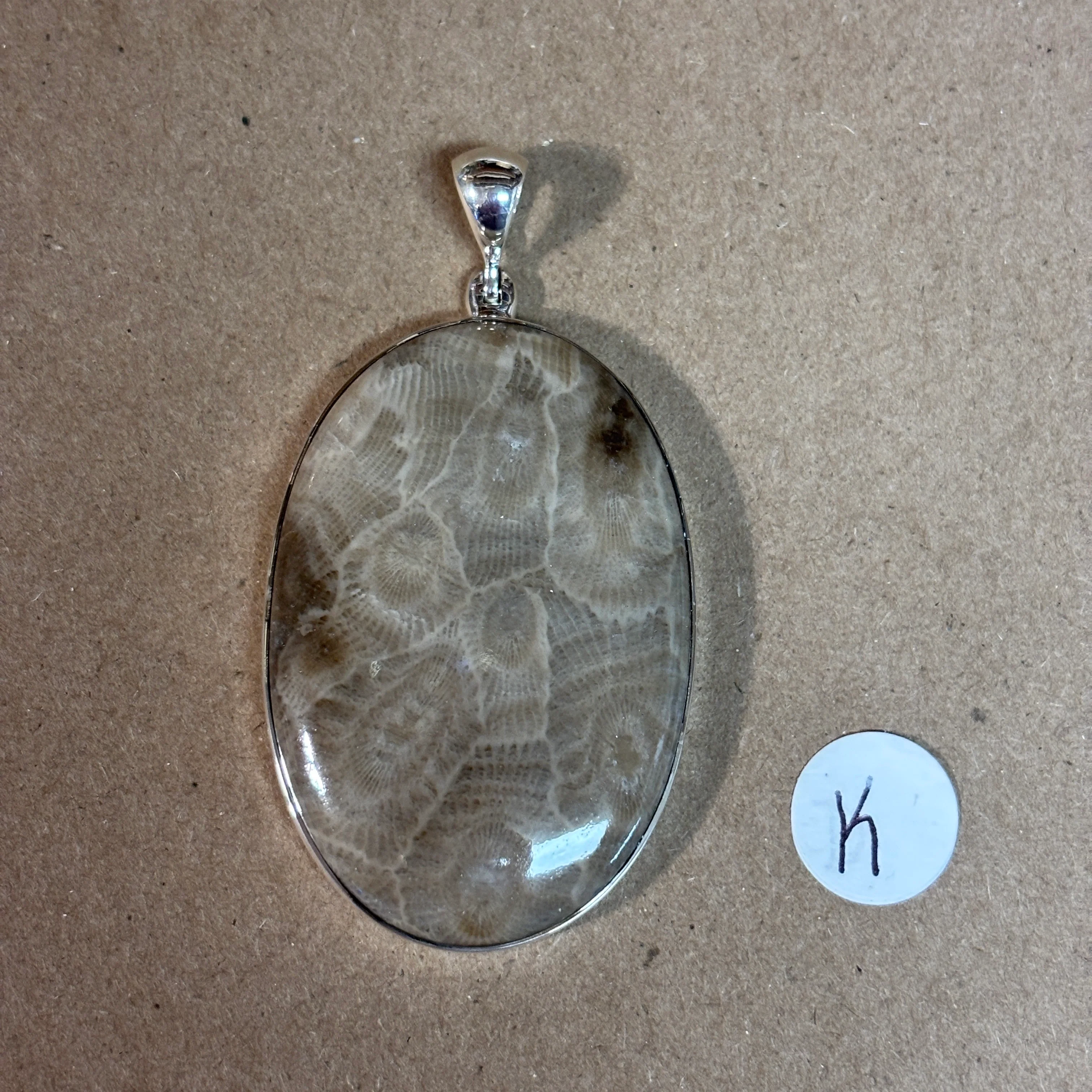 Petoskey Stone Necklace Pendant Encased in Sterling Silver Oval Shape - Image 9