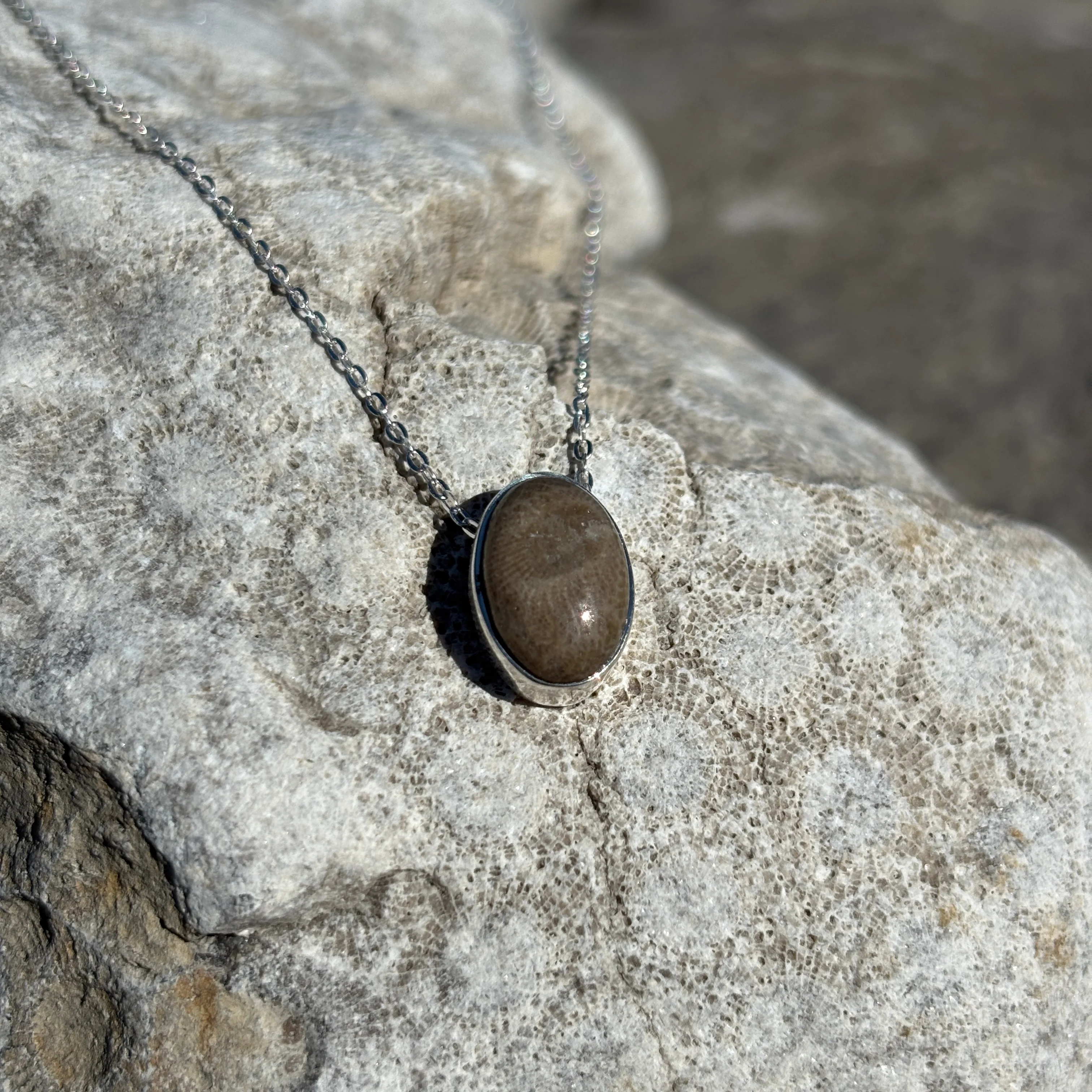 Sliding Petoskey Stone Necklace with Sterling Silver