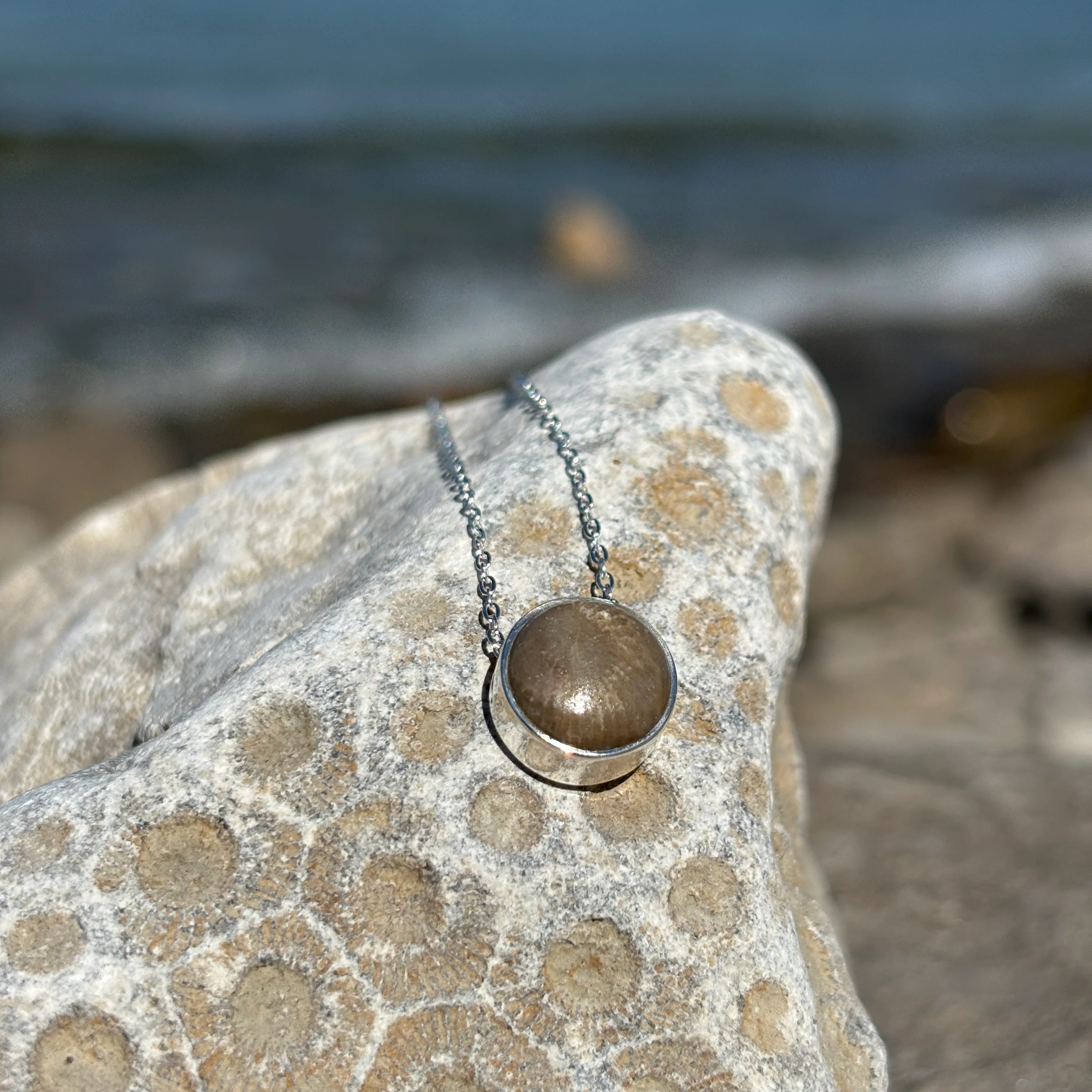 Sliding Petoskey Stone Necklace with Sterling Silver - Image 2