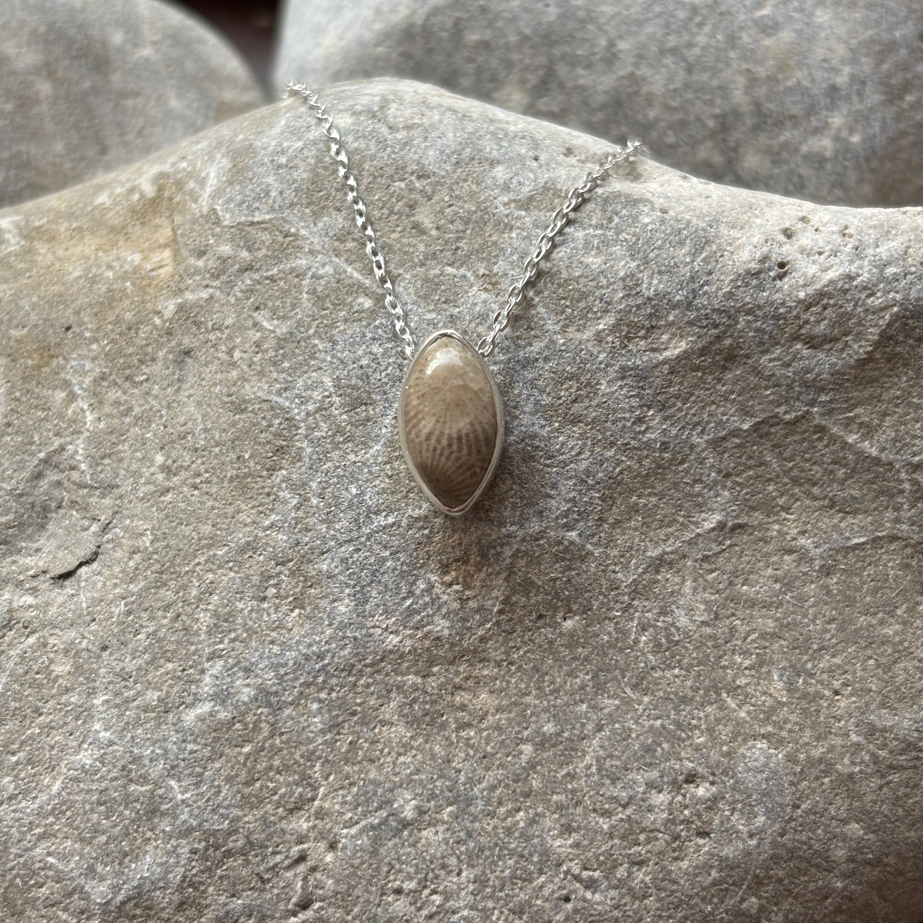 Sliding Petoskey Stone Necklace with Sterling Silver - Image 4
