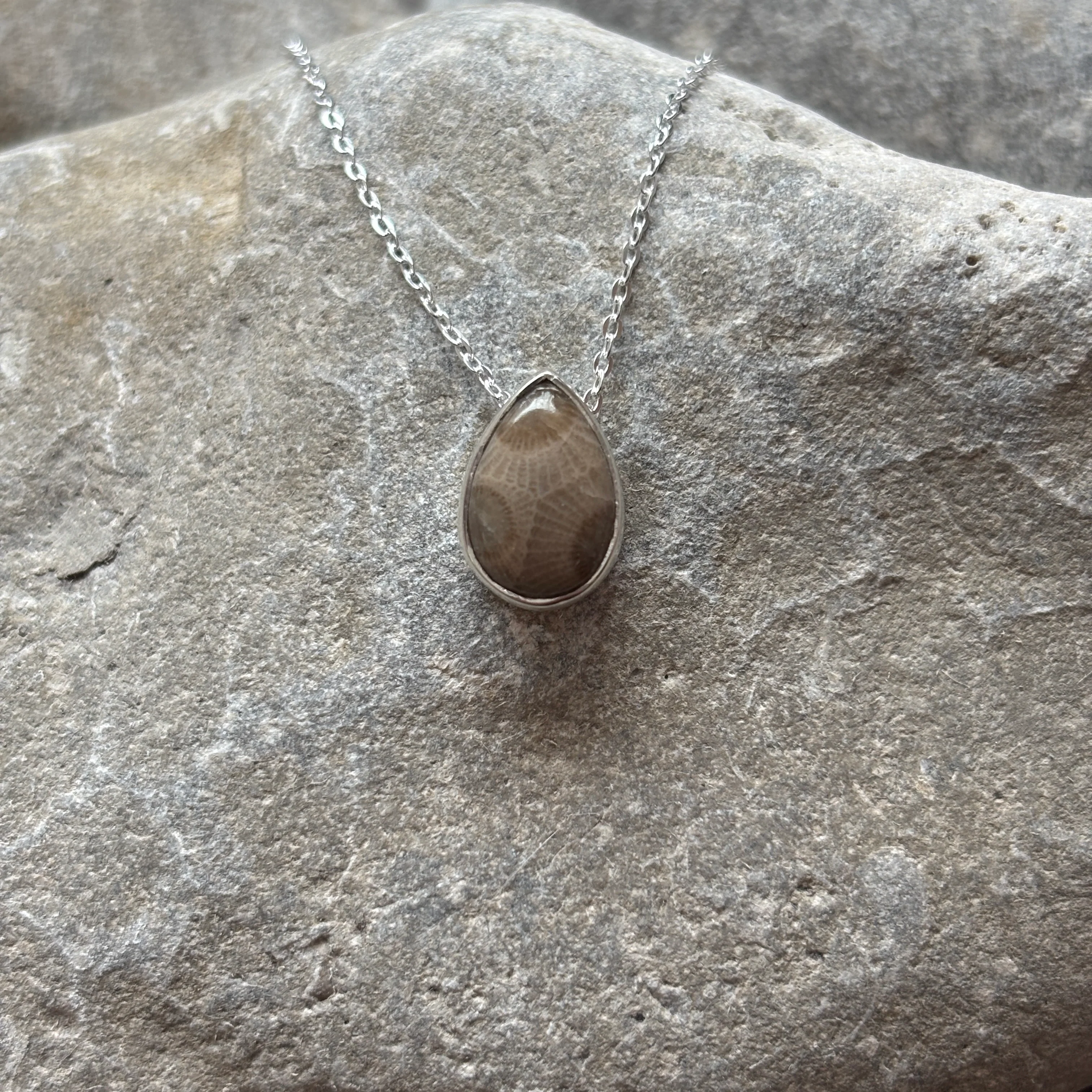 Sliding Petoskey Stone Necklace with Sterling Silver - Image 5