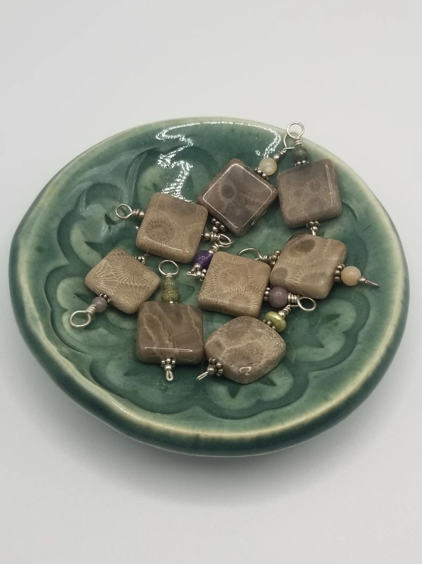 Square Petoskey Stone With Colored Bead Charm - Image 3